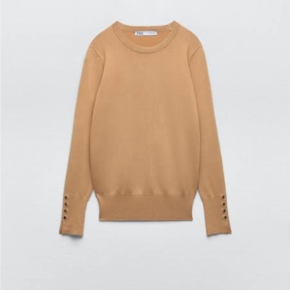 ZARA Basic Knit Crewneck Camel Sweater